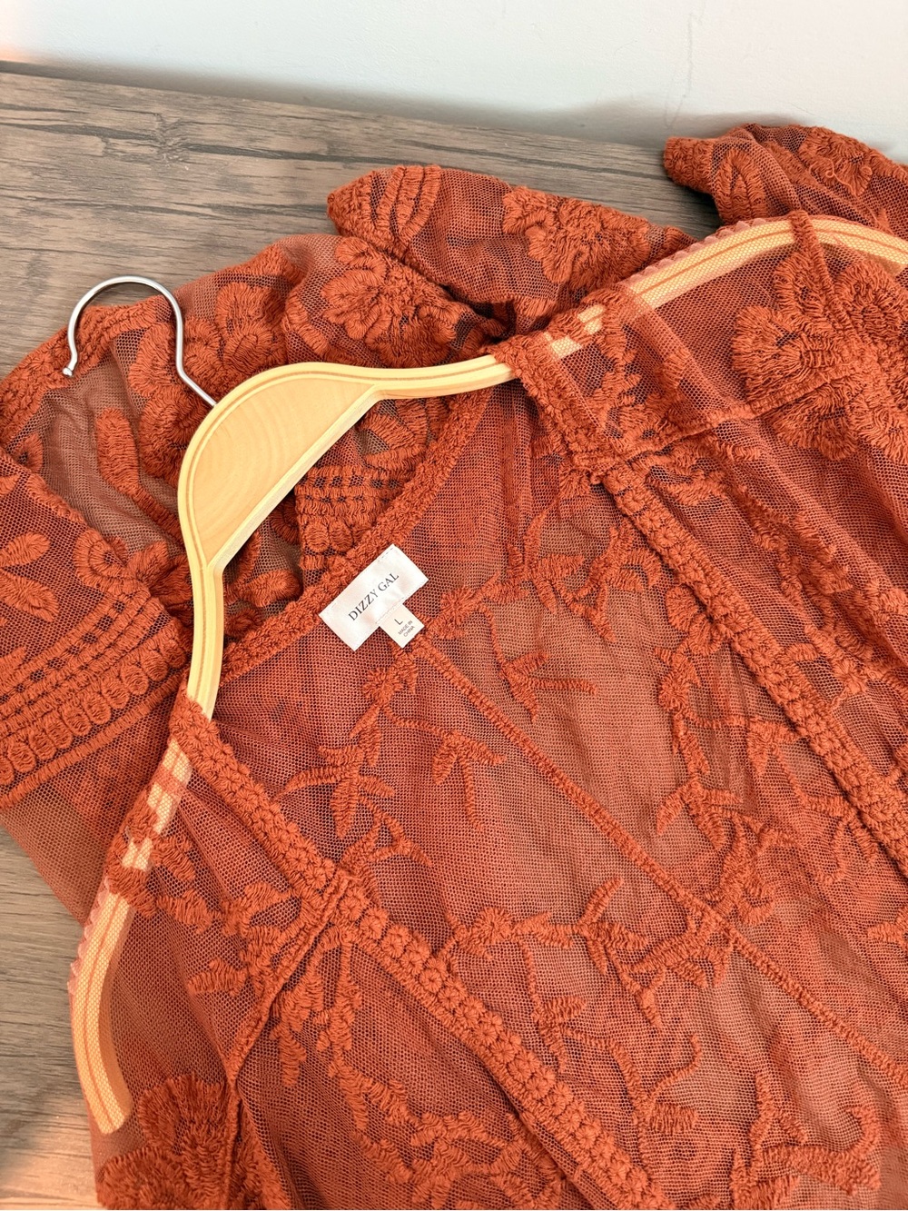 DIZZY GAL Boutique Rust Burnt Orange Bohemian Boho Eclectic Duster Large EUC